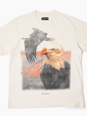 KARMAGAWA Eagle Graphic Tee — Cream with Orange & Black Print